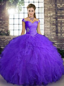 Noble Floor Length Ball Gowns Sleeveless Purple Ball Gown Prom Dress Lace Up