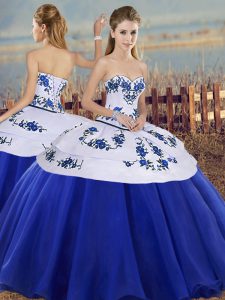 Charming Ball Gowns Sweet 16 Dress Royal Blue Sweetheart Tulle Sleeveless Floor Length Lace Up