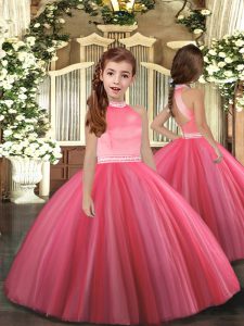 Coral Red Zipper Little Girls Pageant Dress Wholesale Beading Sleeveless Floor Length