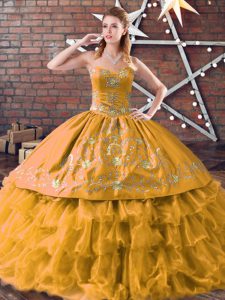 Floor Length Gold Quinceanera Dress Sweetheart Sleeveless Lace Up