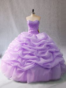 Glittering Lavender Sweetheart Neckline Beading and Pick Ups Sweet 16 Dress Sleeveless Lace Up