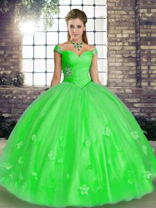 Best Tulle Sleeveless Floor Length Ball Gown Prom Dress and Beading and Appliques