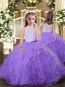 High End Scoop Sleeveless Tulle Little Girls Pageant Dress Wholesale Ruffles Backless