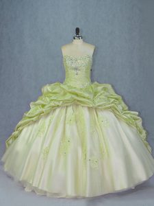 Fancy Sleeveless Brush Train Beading and Appliques Lace Up Sweet 16 Dresses
