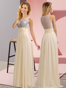 Scoop Sleeveless Side Zipper Quinceanera Court of Honor Dress Champagne Chiffon