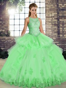 Scoop Lace Up Lace and Embroidery and Ruffles Quinceanera Dresses Sleeveless