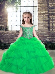 Custom Fit Turquoise Organza Lace Up Off The Shoulder Sleeveless Floor Length High School Pageant Dress Pick Ups