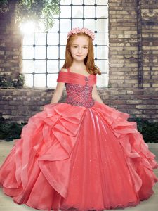 Affordable Organza Sleeveless Floor Length Little Girl Pageant Gowns and Beading and Ruffles