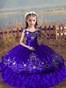 Satin and Organza Sleeveless Floor Length Custom Made Pageant Dress and Embroidery and Ruffled Layers