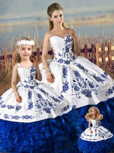 Ball Gowns 15 Quinceanera Dress Blue And White Sweetheart Organza Sleeveless Floor Length Lace Up