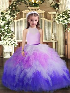 Admirable Ruffles Pageant Gowns For Girls Multi-color Backless Sleeveless Floor Length