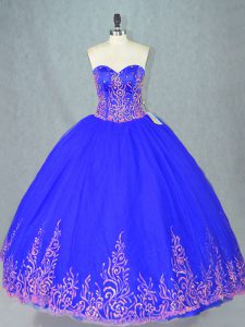 Lovely Floor Length Blue Sweet 16 Quinceanera Dress Tulle Sleeveless Beading
