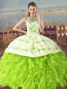 Edgy Sleeveless Court Train Embroidery and Ruffles Lace Up Vestidos de Quinceanera
