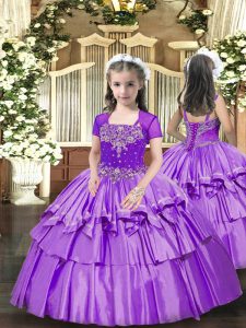 Sleeveless Beading and Ruffled Layers Lace Up Little Girl Pageant Gowns