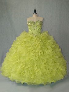 Clearance Yellow Green Sleeveless Organza Brush Train Lace Up Sweet 16 Dresses for Sweet 16 and Quinceanera