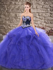 Best Purple Lace Up Ball Gown Prom Dress Beading and Embroidery Sleeveless Floor Length