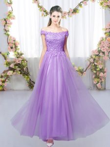 Sexy Floor Length Lavender Vestidos de Damas Off The Shoulder Sleeveless Lace Up