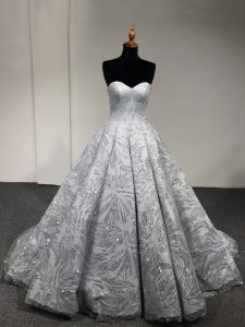 Popular Silver Ball Gowns Sweetheart Sleeveless Sequins Floor Length Lace Up Vestidos de Quinceanera
