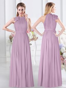 Popular Lavender Sleeveless Chiffon Zipper Dama Dress for Quinceanera for Prom and Party and Wedding Party