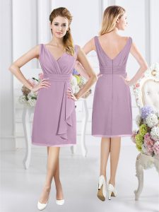 Knee Length Lavender Dama Dress for Quinceanera V-neck Sleeveless Zipper