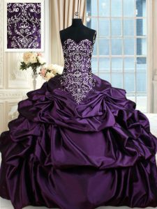 Colorful Pick Ups Purple Sleeveless Taffeta Lace Up Quince Ball Gowns for Military Ball and Sweet 16 and Quinceanera