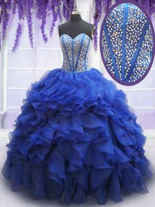 Perfect Royal Blue Sleeveless Organza Lace Up Sweet 16 Dress for Military Ball and Sweet 16 and Quinceanera