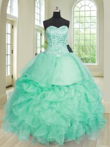 Clearance Organza Sweetheart Sleeveless Lace Up Beading and Ruffles 15th Birthday Dress in Apple Green