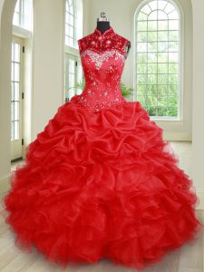 Custom Fit See Through Sleeveless Beading and Ruffles and Pick Ups Lace Up Quinceanera Gown