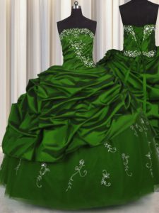 Pick Ups Embroidery Floor Length Ball Gowns Sleeveless Green Vestidos de Quinceanera Lace Up