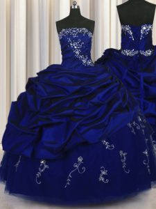 Royal Blue Sleeveless Floor Length Beading and Embroidery and Pick Ups Lace Up Vestidos de Quinceanera