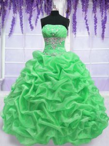 Best Selling Strapless Sleeveless Organza Sweet 16 Quinceanera Dress Beading Lace Up