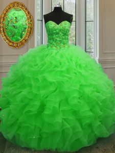 Artistic Beading and Ruffles 15 Quinceanera Dress Lace Up Sleeveless Floor Length