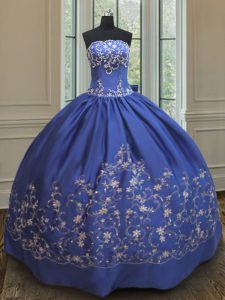 Strapless Sleeveless Lace Up Quinceanera Dresses Royal Blue Satin