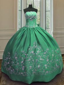 Attractive Floor Length Green Vestidos de Quinceanera Strapless Sleeveless Lace Up