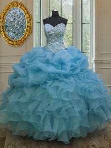 Sexy Pick Ups Floor Length Baby Blue Quinceanera Gowns Sweetheart Sleeveless Lace Up