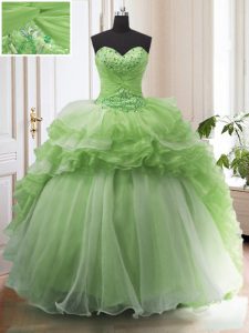 Sophisticated Lace Up Sweetheart Beading and Ruffled Layers Sweet 16 Quinceanera Dress Organza Sleeveless Court Train