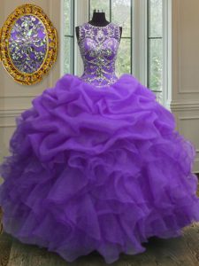 Superior Pick Ups Ball Gowns Quinceanera Gowns Purple Scoop Organza Sleeveless Floor Length Lace Up