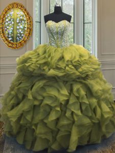 Designer Organza Sleeveless Floor Length Sweet 16 Dress and Beading and Ruffles