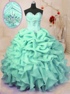 Best Apple Green Lace Up Sweet 16 Dress Beading and Ruffles and Pick Ups Sleeveless Floor Length