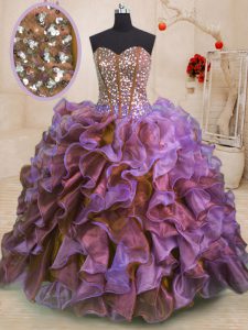 Ball Gowns Quinceanera Gown Multi-color Sweetheart Organza Sleeveless Floor Length Lace Up