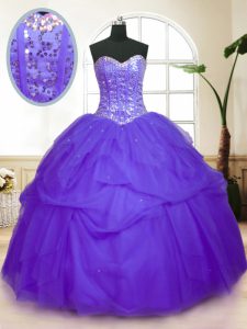Flare Sweetheart Sleeveless Tulle Ball Gown Prom Dress Sequins and Pick Ups Lace Up