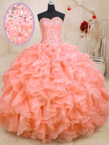Deluxe Sleeveless Lace Up Floor Length Beading and Ruffles Sweet 16 Dresses