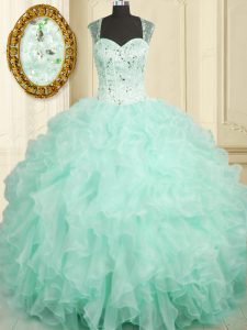 Amazing Aqua Blue Sleeveless Organza Zipper 15 Quinceanera Dress for Military Ball and Sweet 16 and Quinceanera