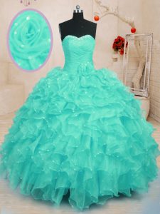 Sleeveless Beading and Ruffles and Hand Made Flower Lace Up Sweet 16 Dress
