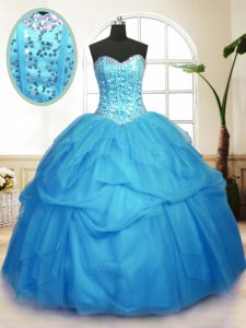 Graceful Sweetheart Sleeveless Tulle Quinceanera Gowns Sequins and Pick Ups Lace Up