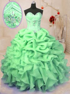 Trendy Floor Length Lace Up Quinceanera Dresses for Military Ball and Sweet 16 and Quinceanera with Beading and Ruffles and Pick Ups