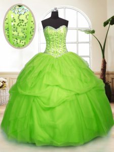 Tulle Lace Up Sweetheart Sleeveless Floor Length Quinceanera Gowns Sequins and Pick Ups