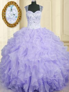 Exceptional Lavender Sleeveless Organza Lace Up Sweet 16 Quinceanera Dress for Military Ball and Sweet 16 and Quinceanera