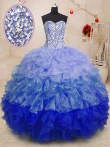 Glorious Floor Length Multi-color Sweet 16 Quinceanera Dress Organza Sleeveless Beading and Ruffles