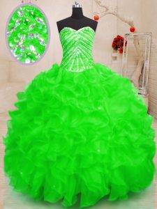 Floor Length Lace Up Quinceanera Gowns for Military Ball and Sweet 16 and Quinceanera with Beading and Ruffles and Sequins